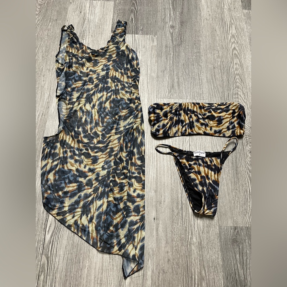 Icon Swim Three Piece Bandeau and Coverup Bikini Set